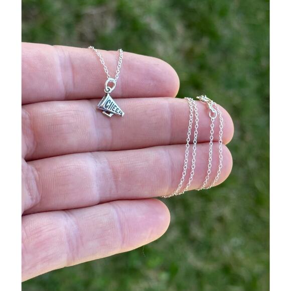 Sterling Silver Cheer Necklace, Sterling Silver Megaphone Cheer Necklace - Picture 2 of 4